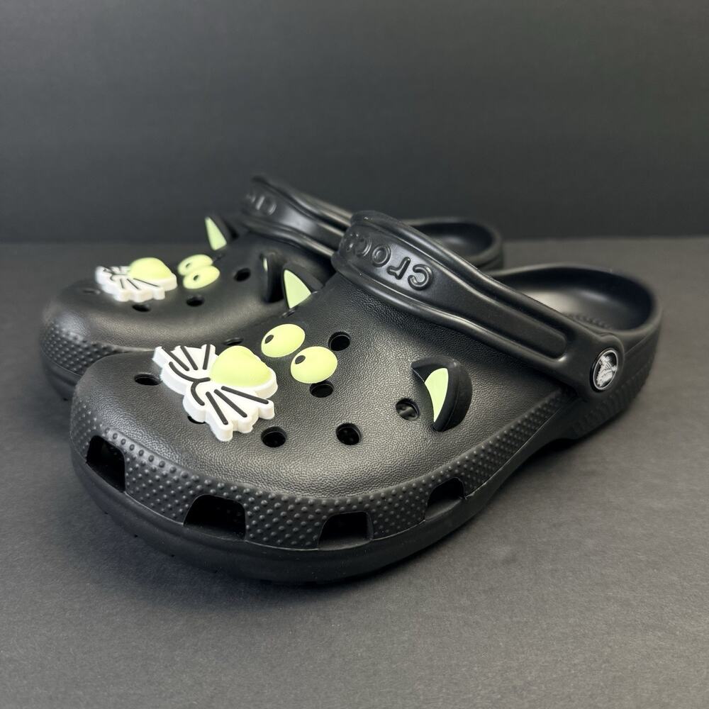 Crocs Classic Glow Black Cat Kids J3 Glow in the Dark Clogs New No Box